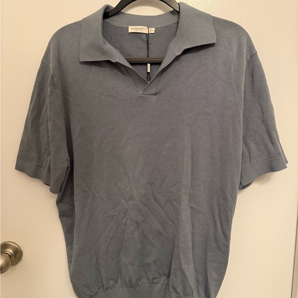 Suitsupply Light Blue Buttonless Polo — Cotton Silk — Size XL — NWT